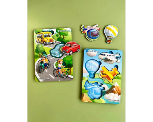 Деревянный пазл-вкладыш "Транспорт-1" Ubumblebees (ПСФ114) PSF114 фон с подсказкой