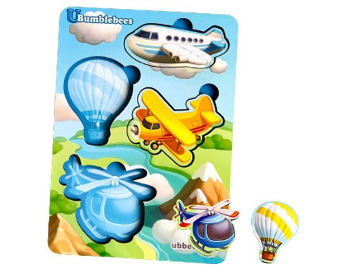 Деревянный пазл-вкладыш "Транспорт-1" Ubumblebees (ПСФ114) PSF114 фон с подсказкой