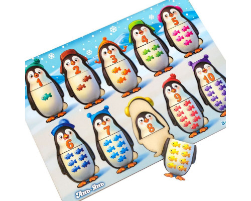 Деревянный пазл-вкладыш "Пингвинчики" Ubumblebees (ПСД164) PSD164 счет