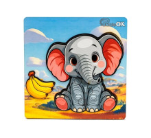 Дерев'яний пазл-вкладиш "Веселе слоненя" Puz-88752 А6, 4 елементи