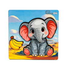 Деревянный пазл-вкладыш "Веселый слоненок" Puz-88752 А6, 4 элемента