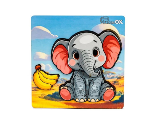 Деревянный пазл-вкладыш "Веселый слоненок" Puz-88752 А6, 4 элемента