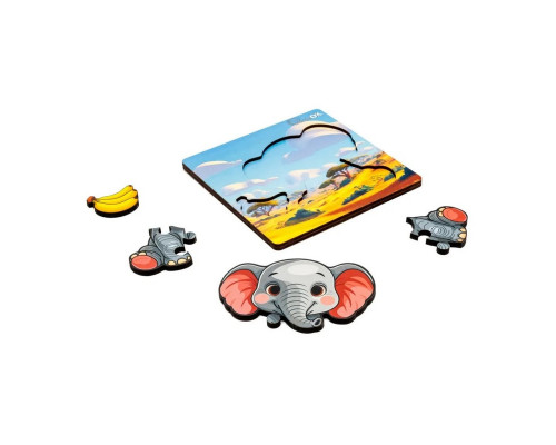 Деревянный пазл-вкладыш "Веселый слоненок" Puz-88752 А6, 4 элемента