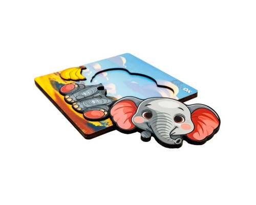 Деревянный пазл-вкладыш "Веселый слоненок" Puz-88752 А6, 4 элемента