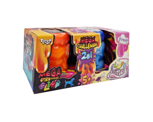 Вязкая масса "2 в 1 "Mega Stretch Slime" и "Fluffy Slime" FLS-03-01U укр Оранжево-голубой