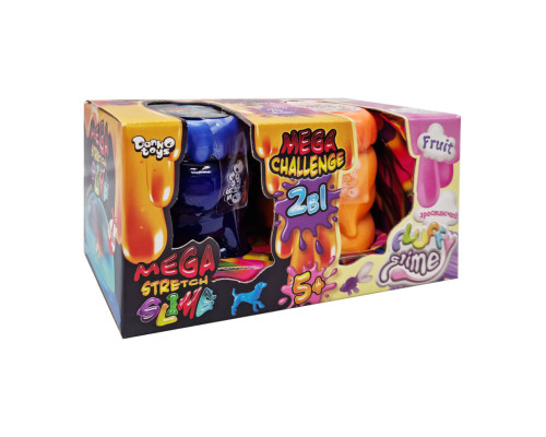 В'язка маса "2 в 1 "Mega Stretch Slime" та "Fluffy Slime" FLS-03-01U укр Синьо-жовтогарячий