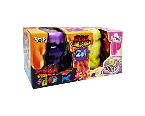 В'язка маса "2 в 1 "Mega Stretch Slime" та "Fluffy Slime" FLS-03-01U укр Фіолетово-жовтий
