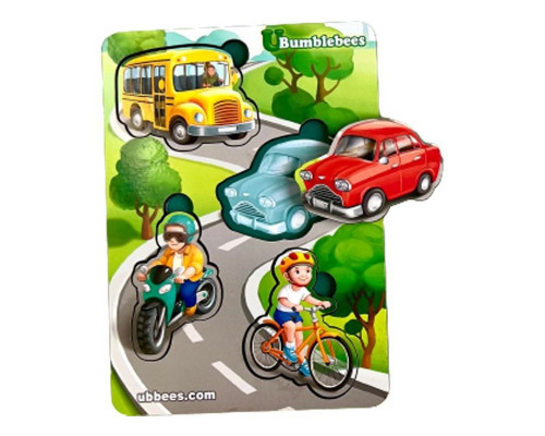 Деревянный пазл-вкладыш "Транспорт-2" Ubumblebees (ПСФ115) PSF115 фон с подсказкой