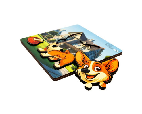 Деревянный пазл-вкладыш "Веселая собачка" Puz-88753 А6, 4 элемента