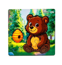 Деревянный пазл-вкладыш "Лесной мишка" Puz-88754 А6, 4 элемента