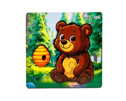Деревянный пазл-вкладыш "Лесной мишка" Puz-88754 А6, 4 элемента