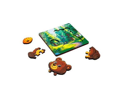 Деревянный пазл-вкладыш "Лесной мишка" Puz-88754 А6, 4 элемента