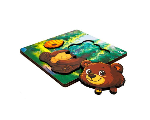 Деревянный пазл-вкладыш "Лесной мишка" Puz-88754 А6, 4 элемента