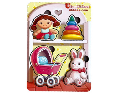 Деревянный пазл-вкладыш "Игрушки-2" Ubumblebees (ПСФ117) PSF117 фон с подсказкой