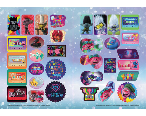 Книжка-раскраска с наклейками. Бриллиант и бриллиантик. Тролли 2 1271009 на укр. языке