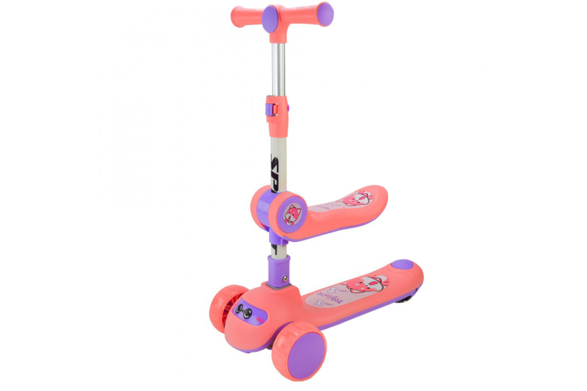 Самокат дитячий 3-х колісний SC2422(Pink) 3в1 колеса що світяться, рожевий