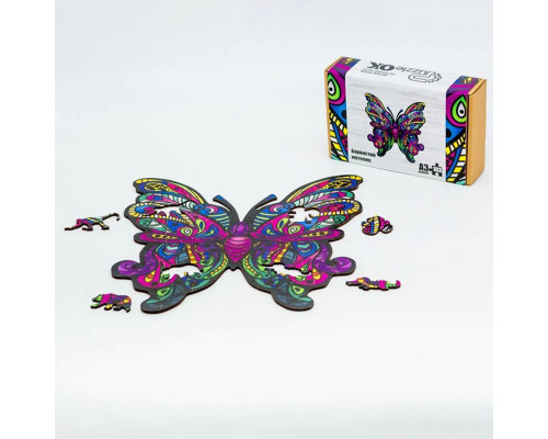 Фигурный деревянный пазл "Красочная бабочка" PuzA3-01235, 103 детали
