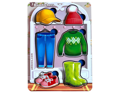 Деревянный пазл-вкладыш "Одежда-1" Ubumblebees (ПСФ118) PSF118 фон с подсказкой
